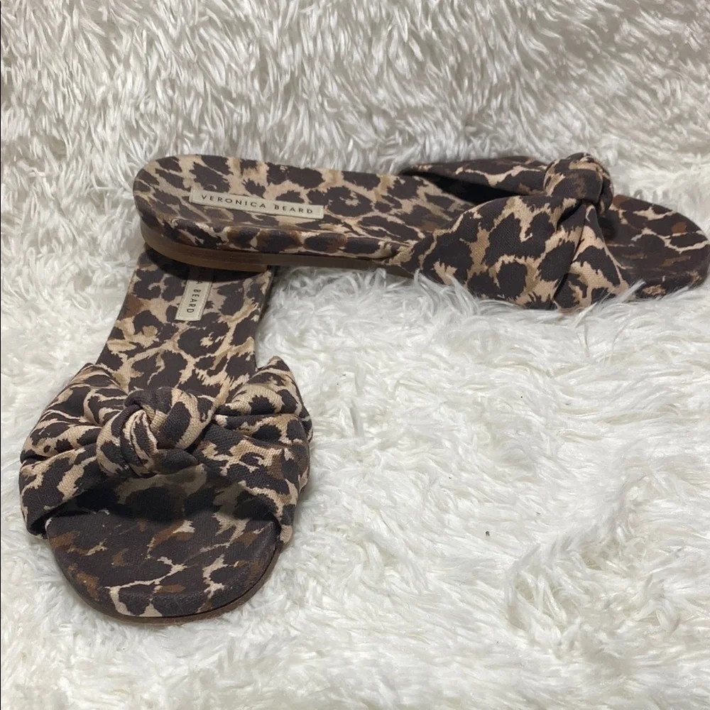 Veronica Beard Brown Slide Sandals with Bold Leopard Print